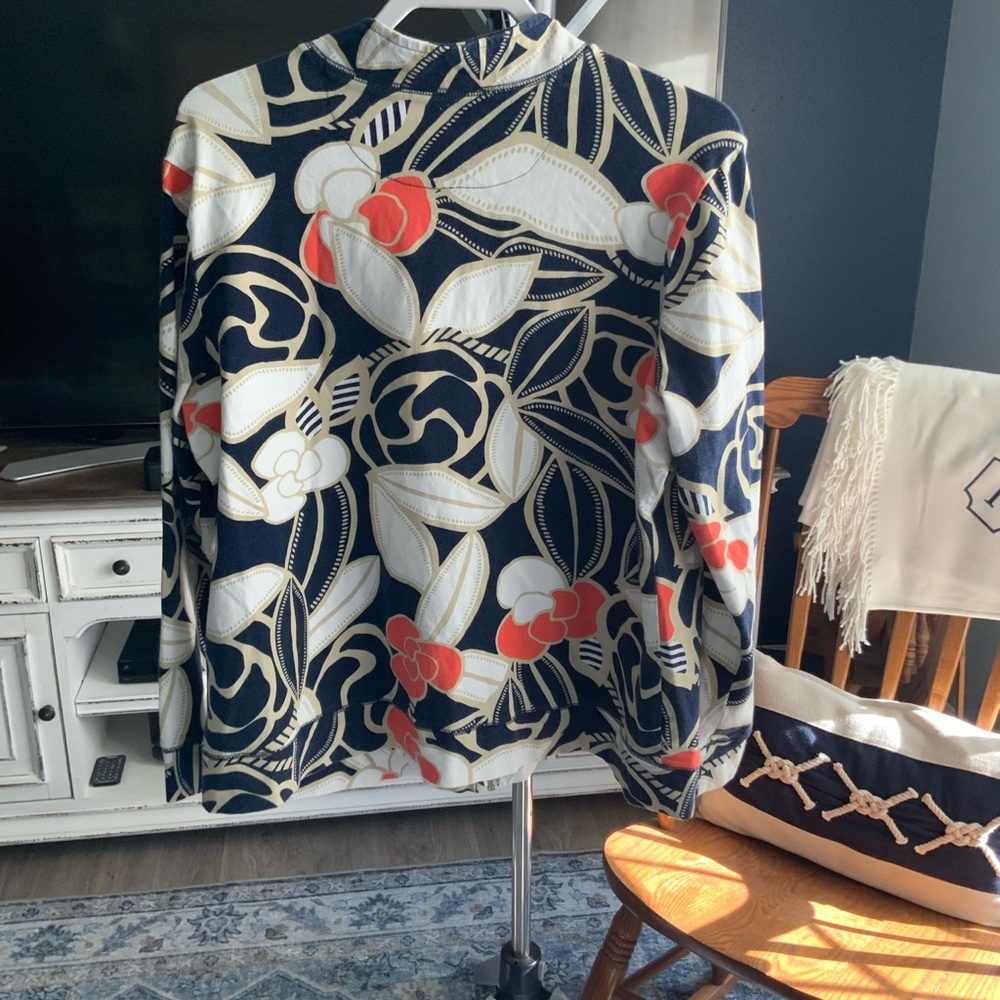 Chico’s Additions Floral Zip-Front Jacket - Navy, Orange & White - Picture 4 of 4
